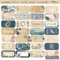 Лист двусторонней бумаги от Scrapmir - Билетики - Nautical Graphic, 20х20см