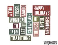 Лезвие от Sizzix - Tim Holtz - Thinlits Die Set 16PK - Holiday Words 2 - Block by Tim Holtz, 15 штук - ScrapUA.com
