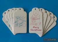Набор тэгов из белого картона с принтом  "Merry Christmas" и "HandMade", 260 г/м2, 10 штук, 85х45мм