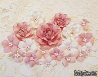Набір квітів з тканини, рожево-молочний, 2,5 см - 5 см, (18 шт.) - ScrapUA.com