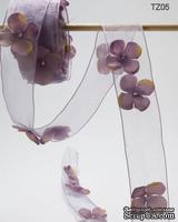 Лента с цветочком Flowers and Pearl, цвет: лавандовый, ширина 38,1 мм, 90 см