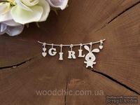 Чипборд &quot;Подвеска детская с зайчиком &quot;Girl&quot; от WOODchic, 9х4 см, 1,6мм, белый картон - ScrapUA.com