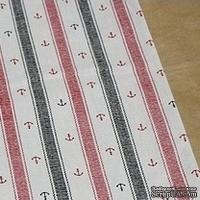 Лен с хлопком Полоски-якоря - черные и красные полоски, 50х70см - ScrapUA.com