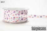 Лента GROSGRAIN/BUBBLE DOT, цвет WHITE/LAVENDER/PINK, ширина 9,5мм, длина 90 см - ScrapUA.com