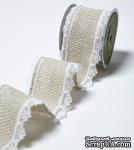 Лента из мешковины с кружевом Wired burlap w/ Lace Edge Light Natural, ширина 3.8 см, длина 90 - ScrapUA.com
