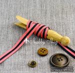 Лента в полоску American Crafts двусторонняя, черно-розовая, ширина 9,5мм, 90 см - ScrapUA.com