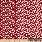 Ткань 100% хлопок - Сердечки белые на красном, 45х55 см - ScrapUA.com