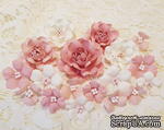 Набір квітів з тканини, рожево-молочний, 2,5 см - 5 см, (18 шт.) - ScrapUA.com